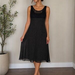 Cynthia Steffe Black Polka-Dot Midi Dress
